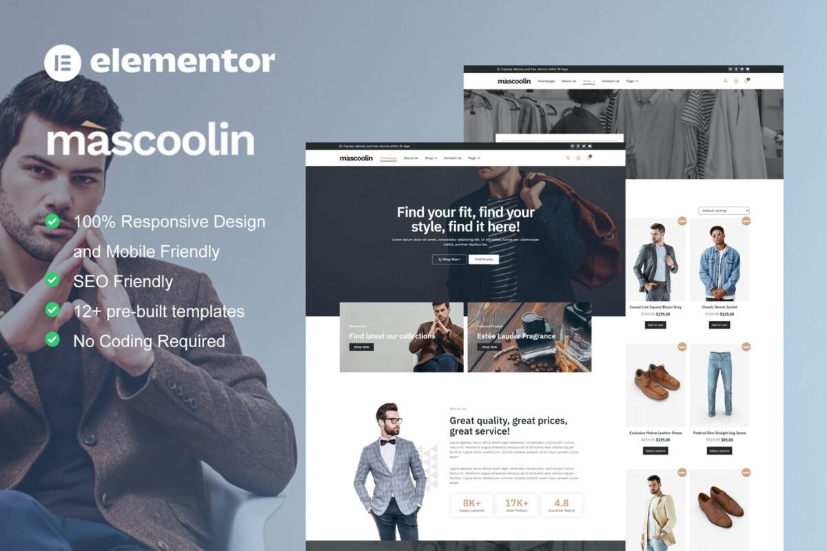 Mascoolin Fashion Store Elementor Template Kit Download