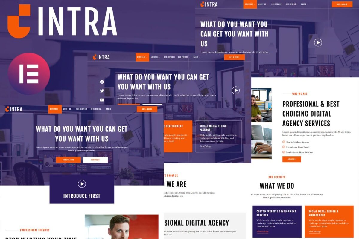 Intra Modern Digital Agency Elementor Template Kit Download